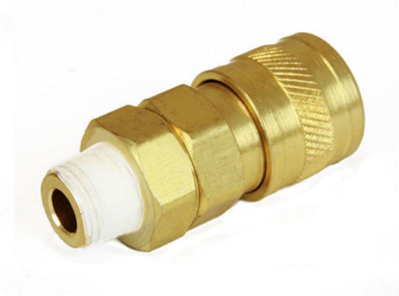 Med denne 1/8 NPT adapter kan man bruge enhver US quick detach slange på ens regulator